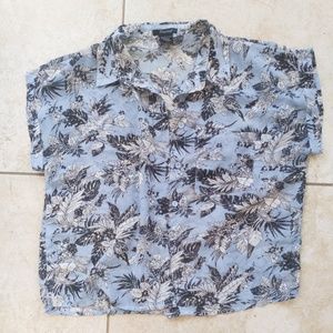 Blue floral button down crop top